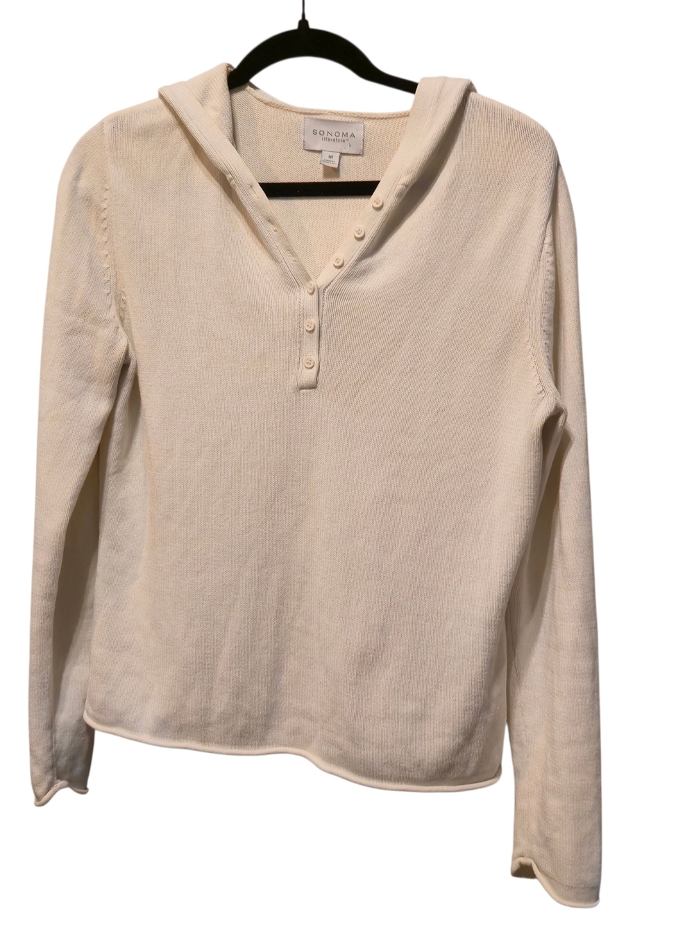 Sonoma Cream Henley Hoodie Top - Women's Long Sleeve